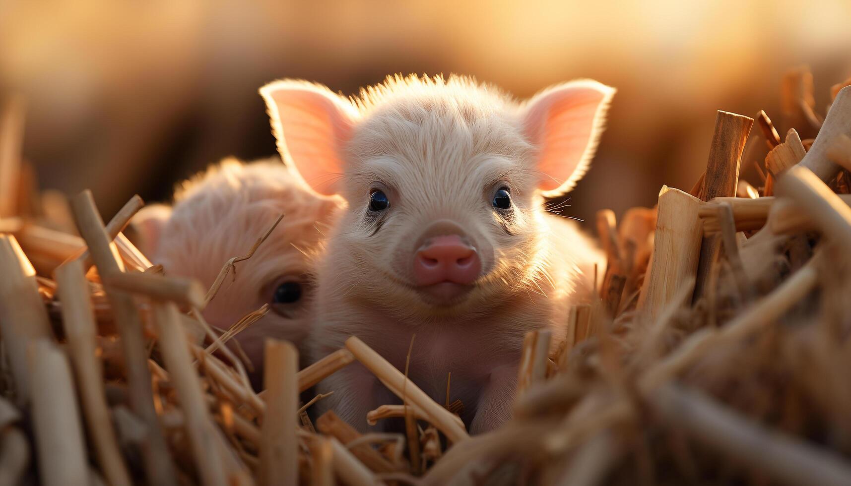 AI generated Cute puppy looking at fluffy yellow baby chicken in nature generated by AI photo