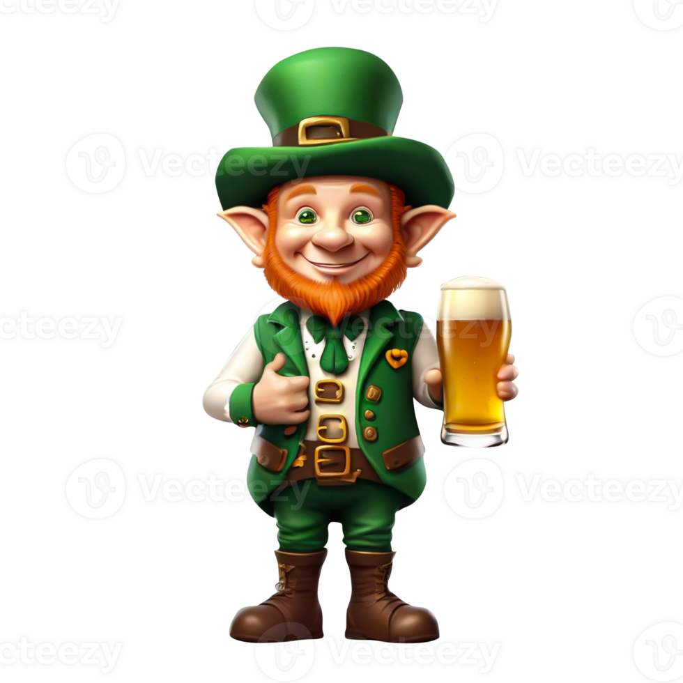 AI generated leprechaun holding a glass of beer png