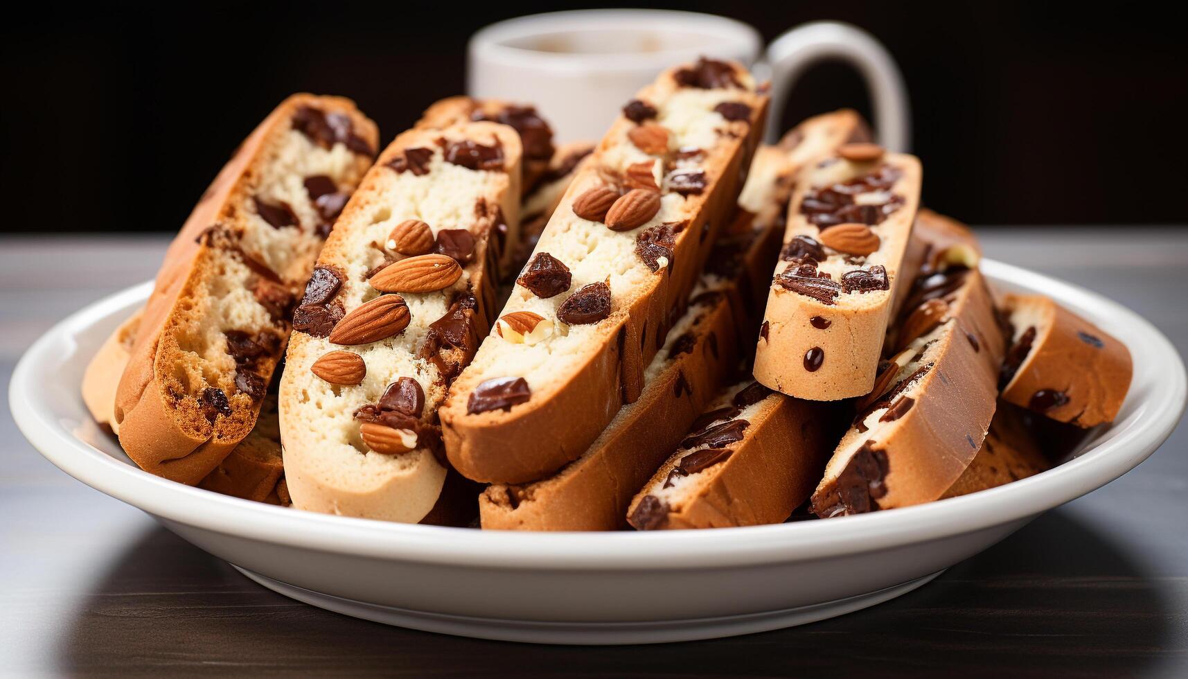 AI generated Homemade chocolate chip cookie on rustic wooden table, irresistible temptation generated by AI photo