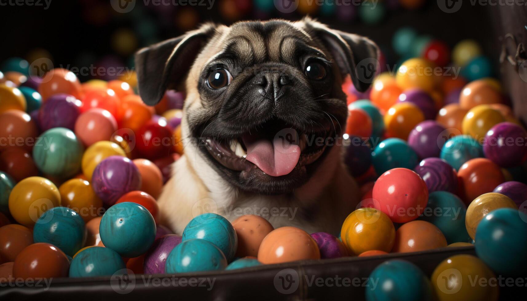 AI generated Cute small puppy playing with a toy ball indoors generated by AI photo