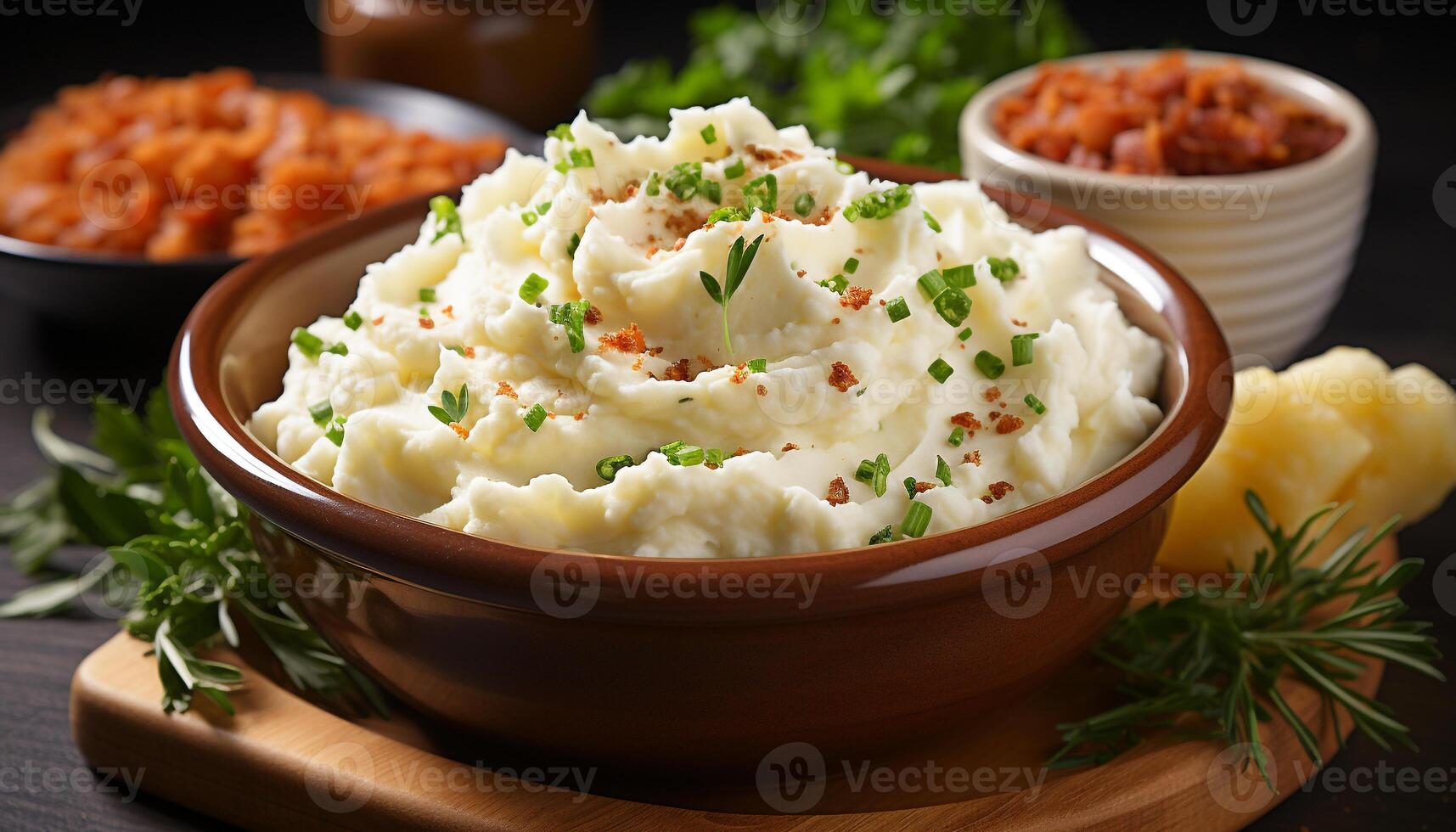 AI generated Freshness and gourmet in a homemade vegetarian meal on wood generated by AI photo