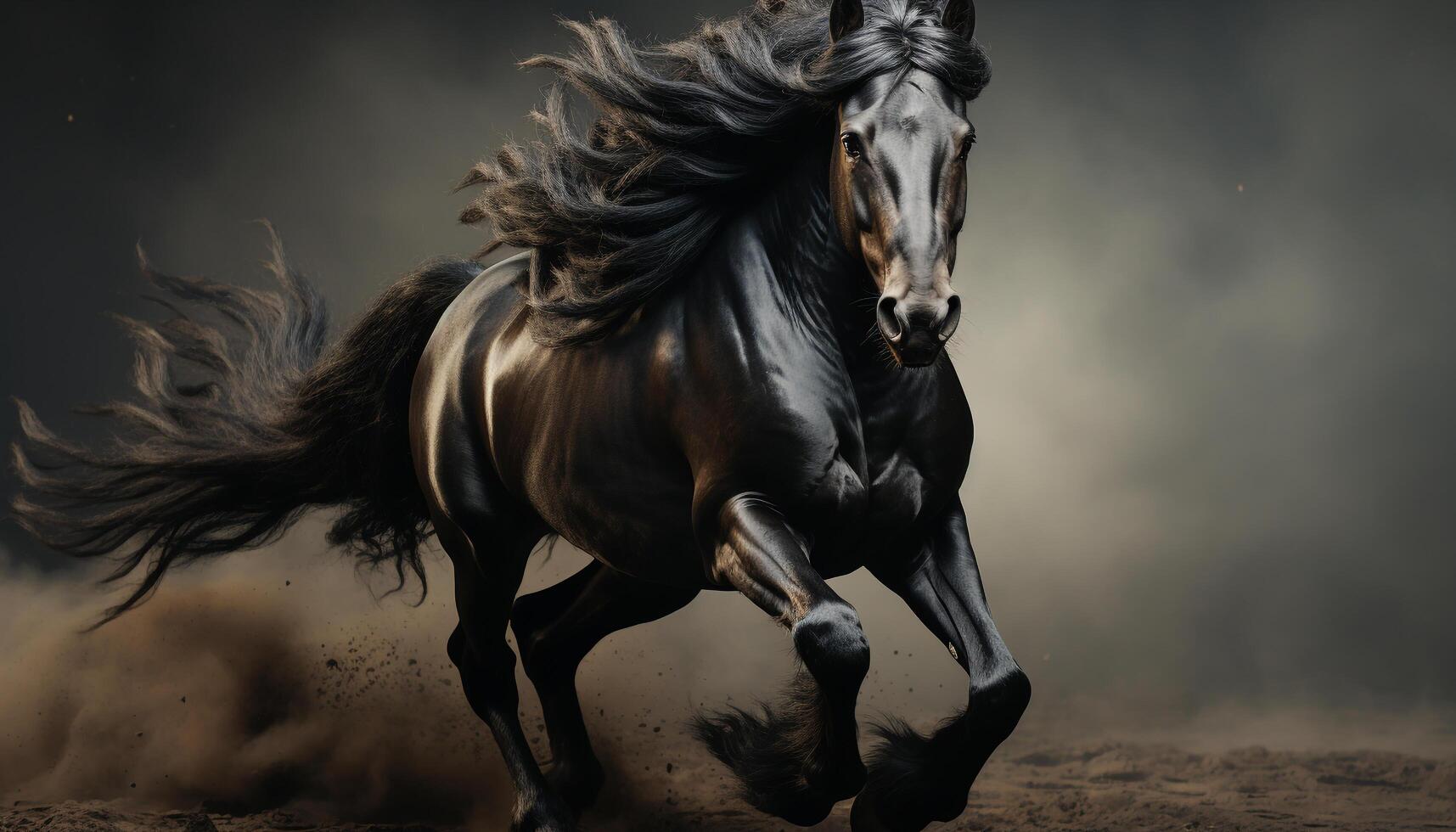 AI generated Majestic stallion running free, showcasing strength and beauty in nature generated by AI photo