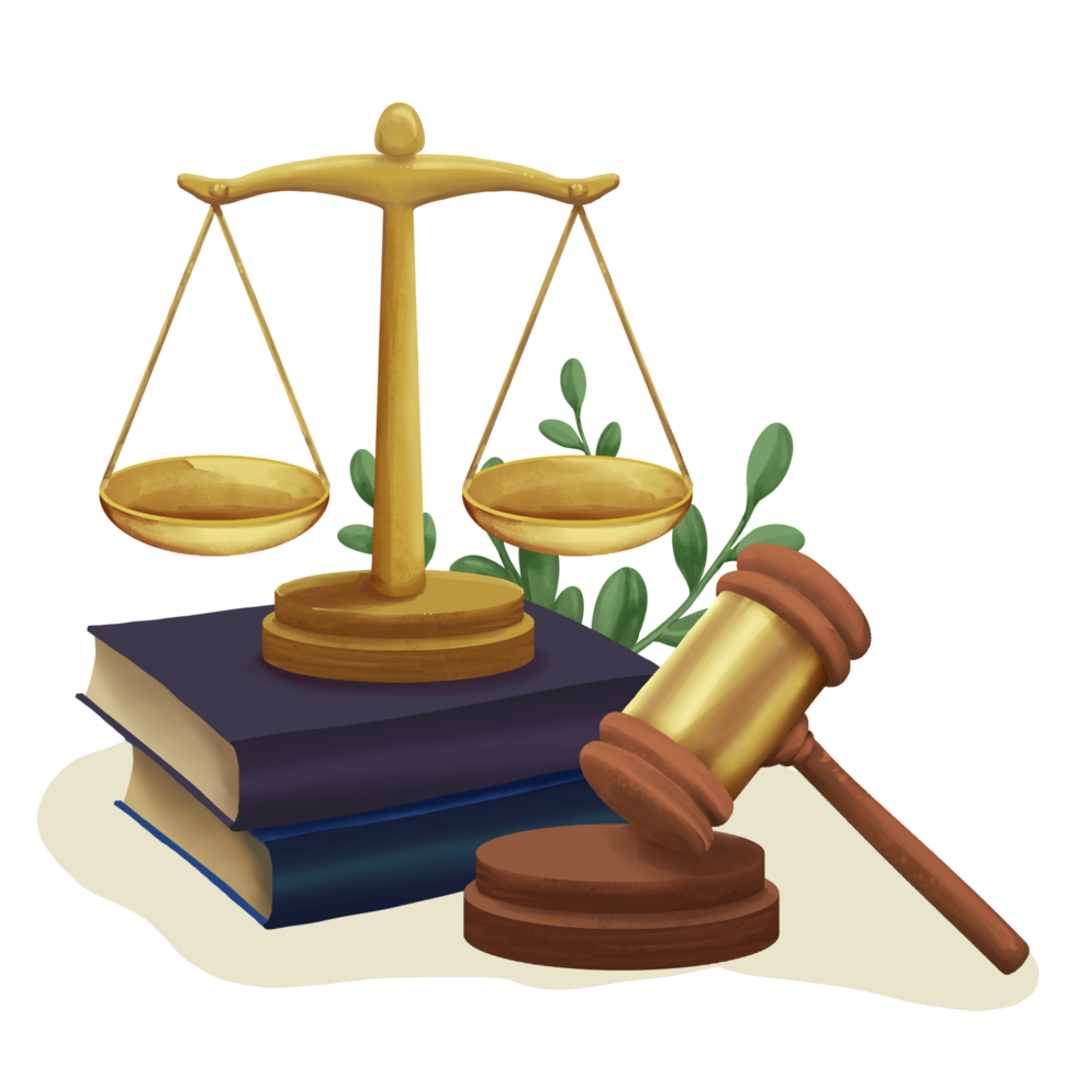 Justice illustration with gavel and scale png