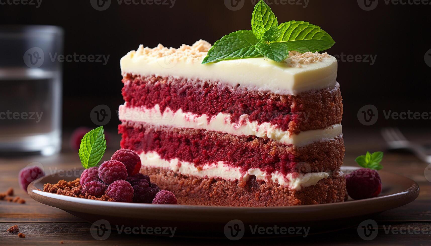 AI generated A homemade gourmet dessert sweet pie with raspberry and chocolate generated by AI photo