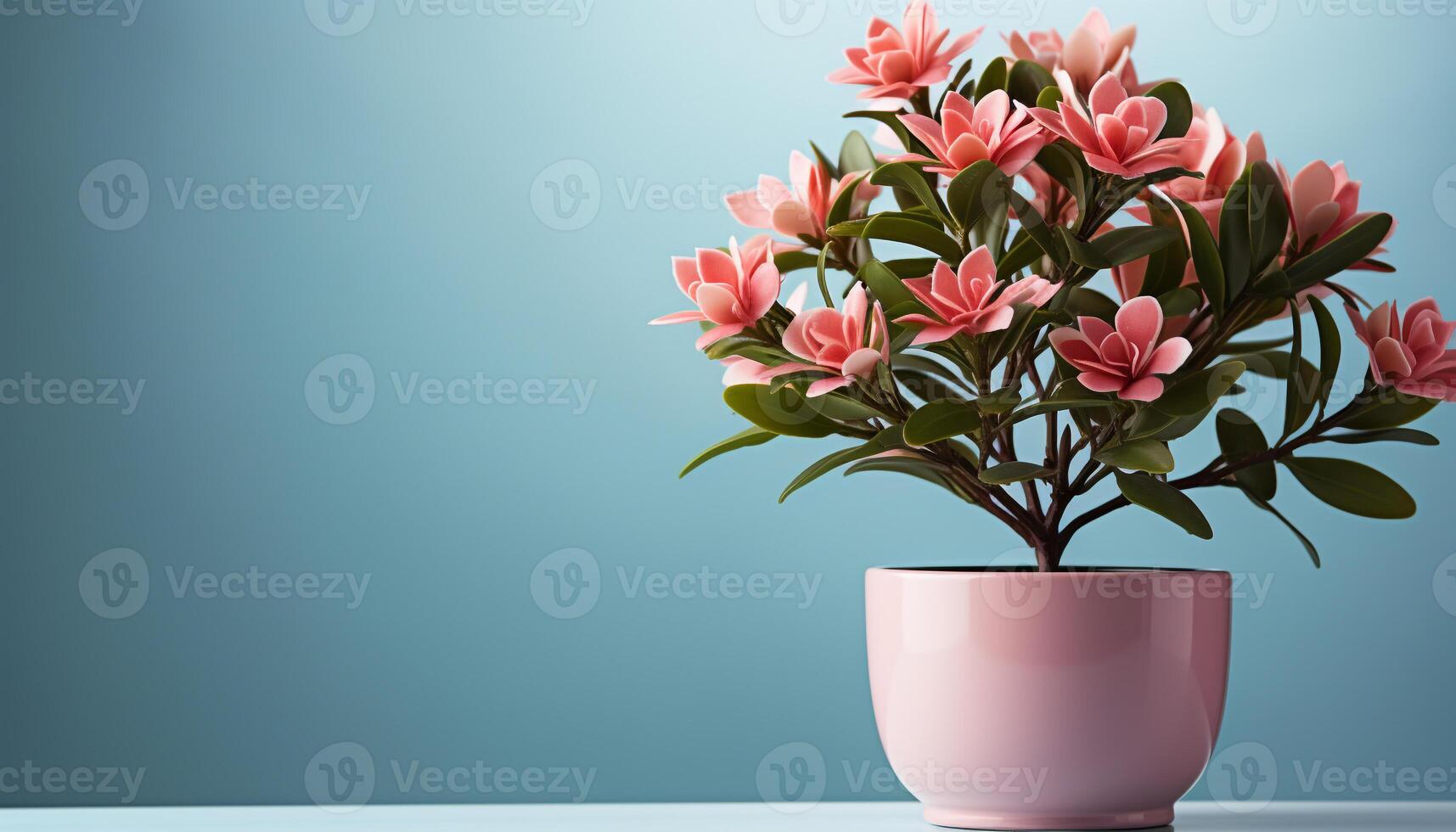 AI generated Freshness of nature in a pink flower pot with green leaves generated by AI photo
