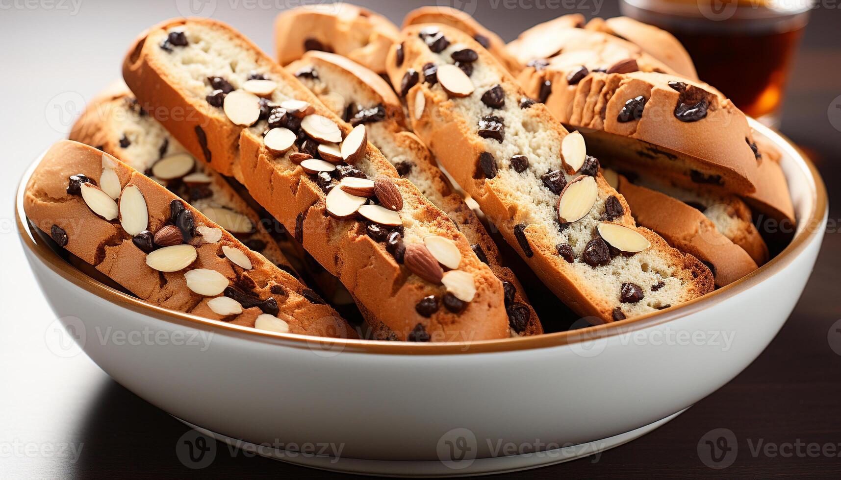 AI generated Freshly baked homemade chocolate chip cookies on a wooden table generated by AI photo