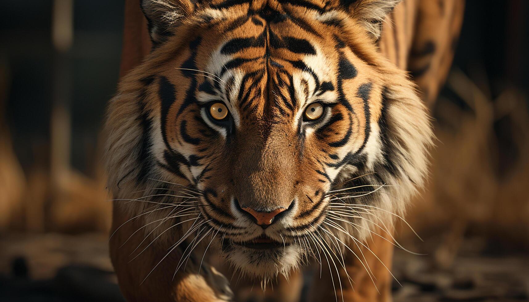 AI generated Majestic Bengal tiger staring, wild beauty in nature portrait generated by AI photo
