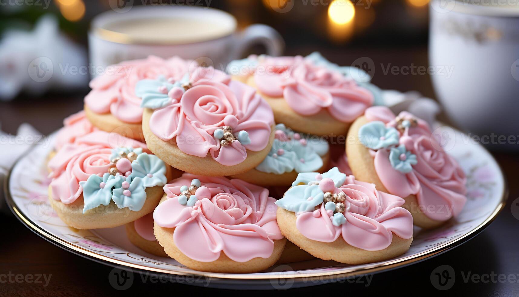 AI generated Homemade gourmet cookies on a pink table, sweet indulgence generated by AI photo