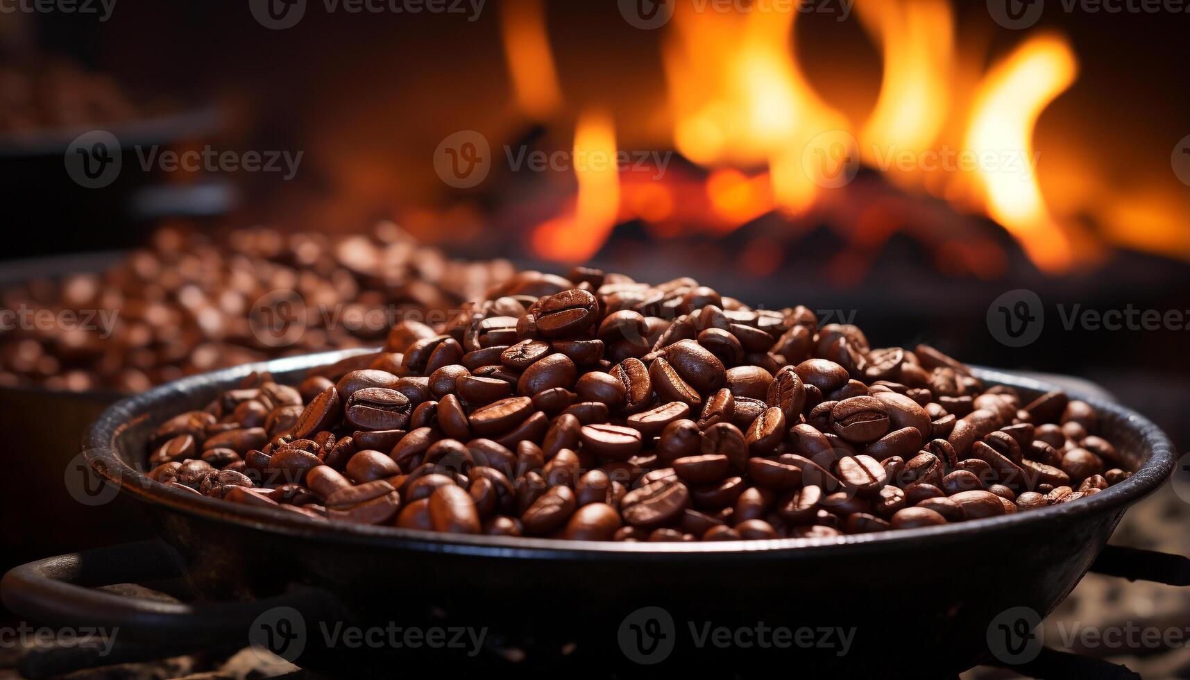 AI generated Freshly brewed coffee beans release a rich, aromatic steam generated by AI photo