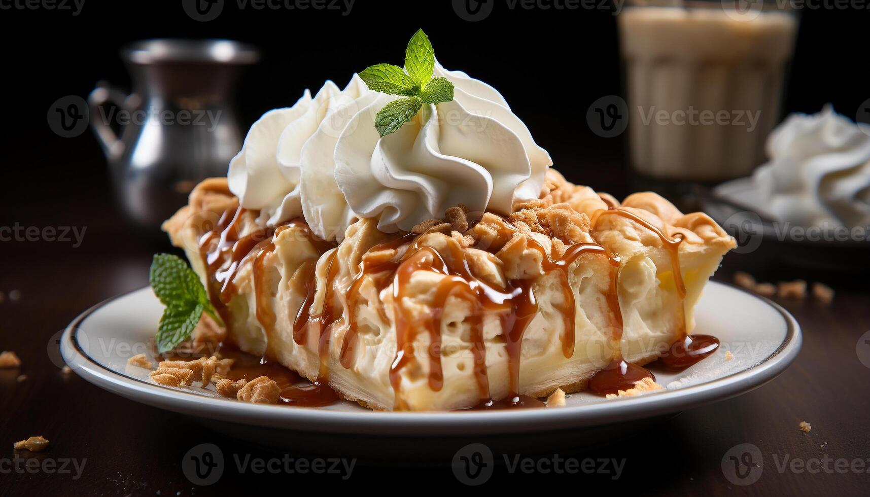 AI generated Homemade gourmet dessert sweet pancake with whipped cream and chocolate generated by AI photo