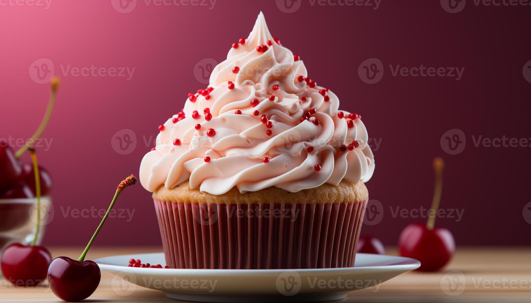 AI generated Freshly baked cupcakes with colorful icing and berry decorations generated by AI photo