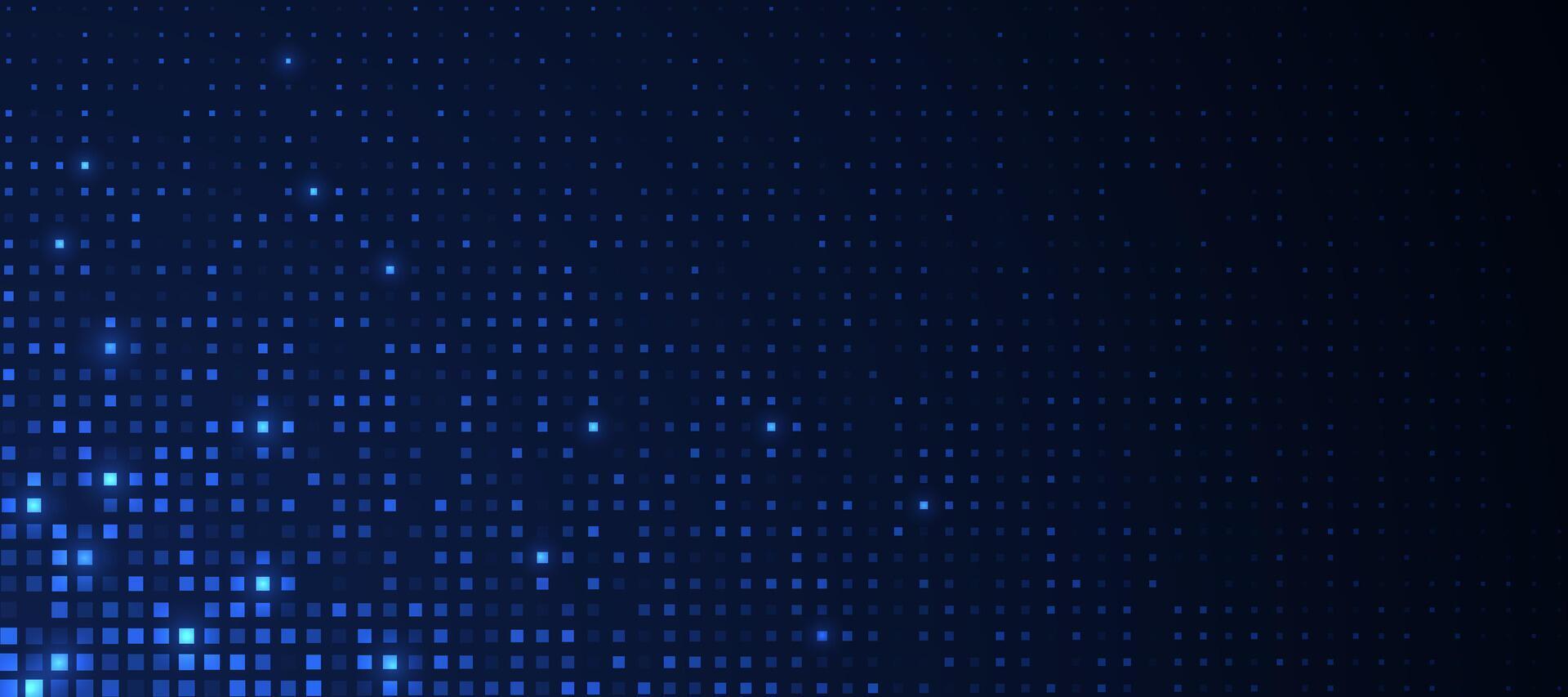 Abstract futuristic technology square pattern with glowing lights, square elements on dark blue background. vector