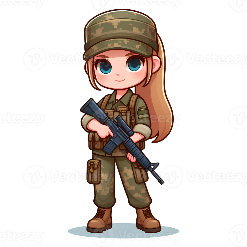 AI generated cute girl soldier character png