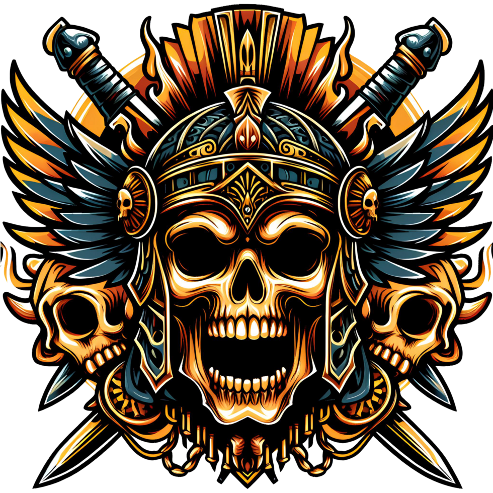 AI generated golden skull with sword png