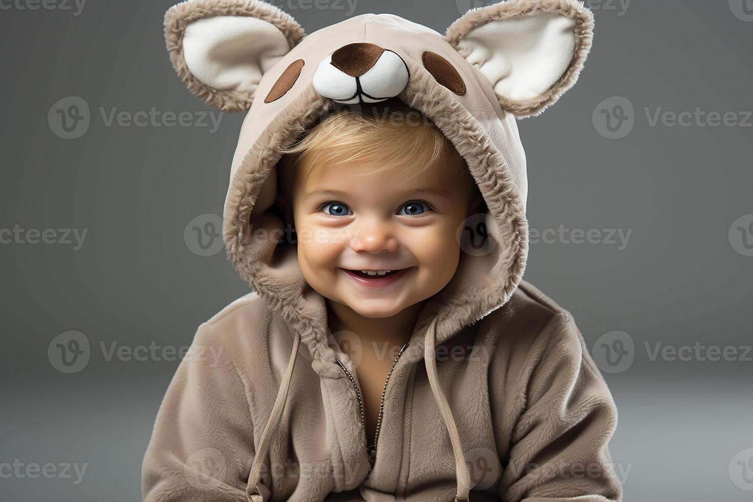 AI generated Portrait of a baby child wearing a deer costume on isolated background photo