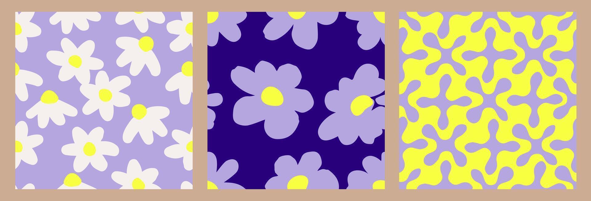 Set of Abstract floral seamless patterns. Trendy hand drawn textures. Modern flat design for paper, cover, background, fabric and wall art. colorful vector illustration.