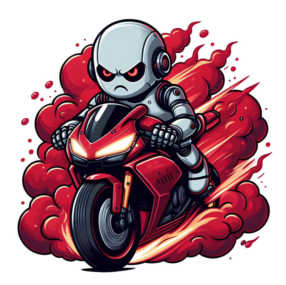 AI generated angry robot riding motor sport png