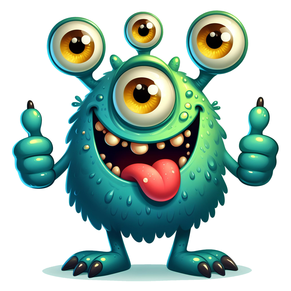 AI generated four-eyed funny green monster png