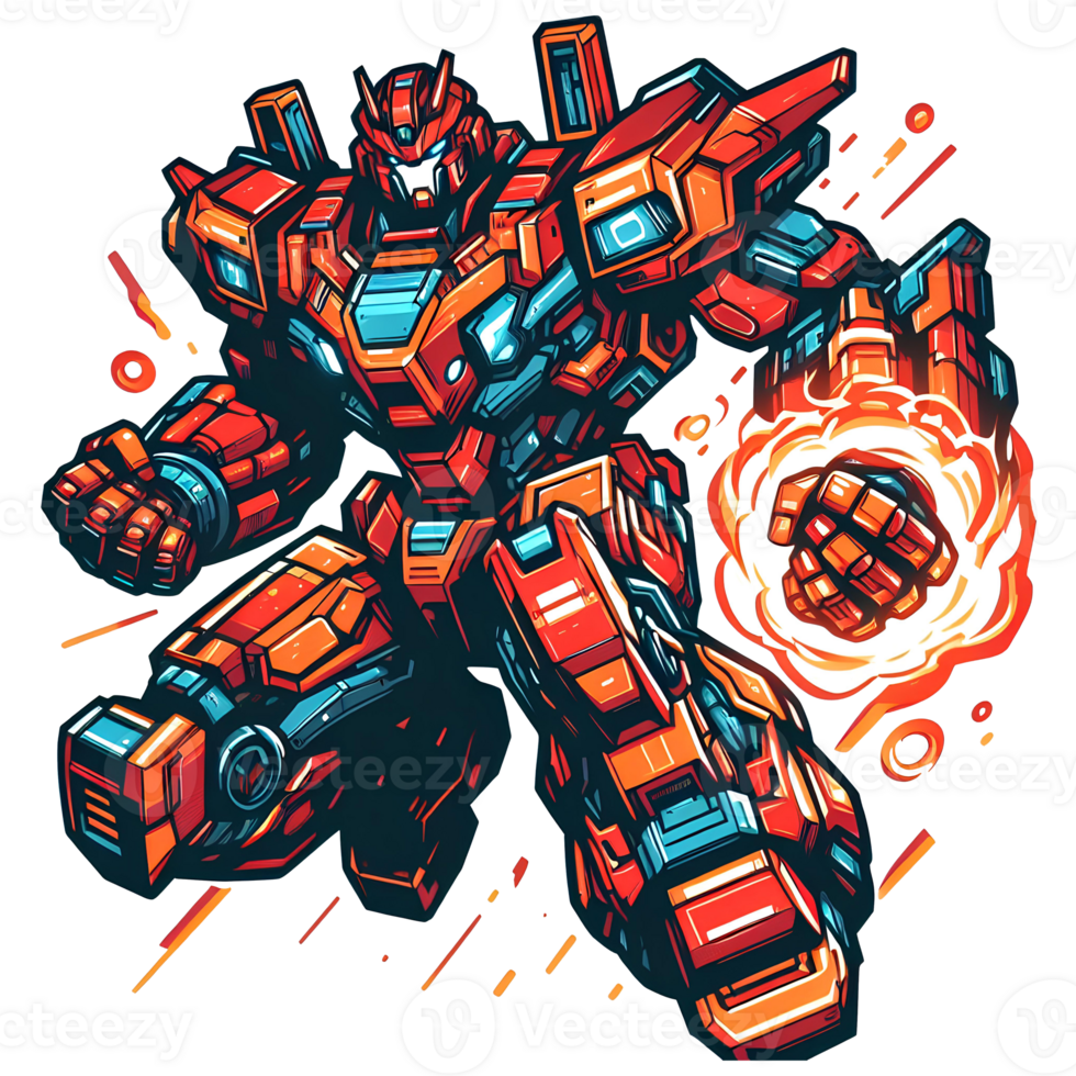 AI generated big orange robot fighter cartoon PNG transparent