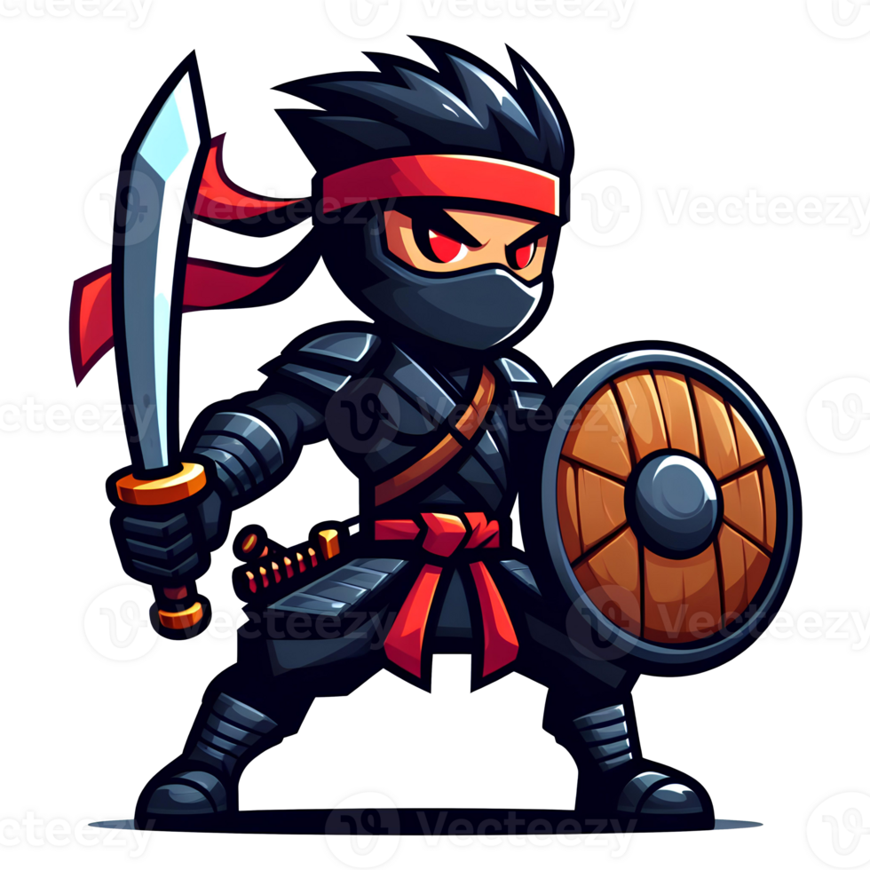 AI generated cartoon ninja with sword and shield png