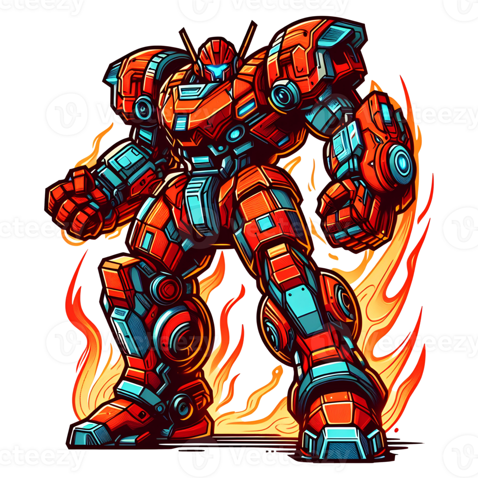 AI generated big red robot fighter cartoon PNG transparent backgroundrent background