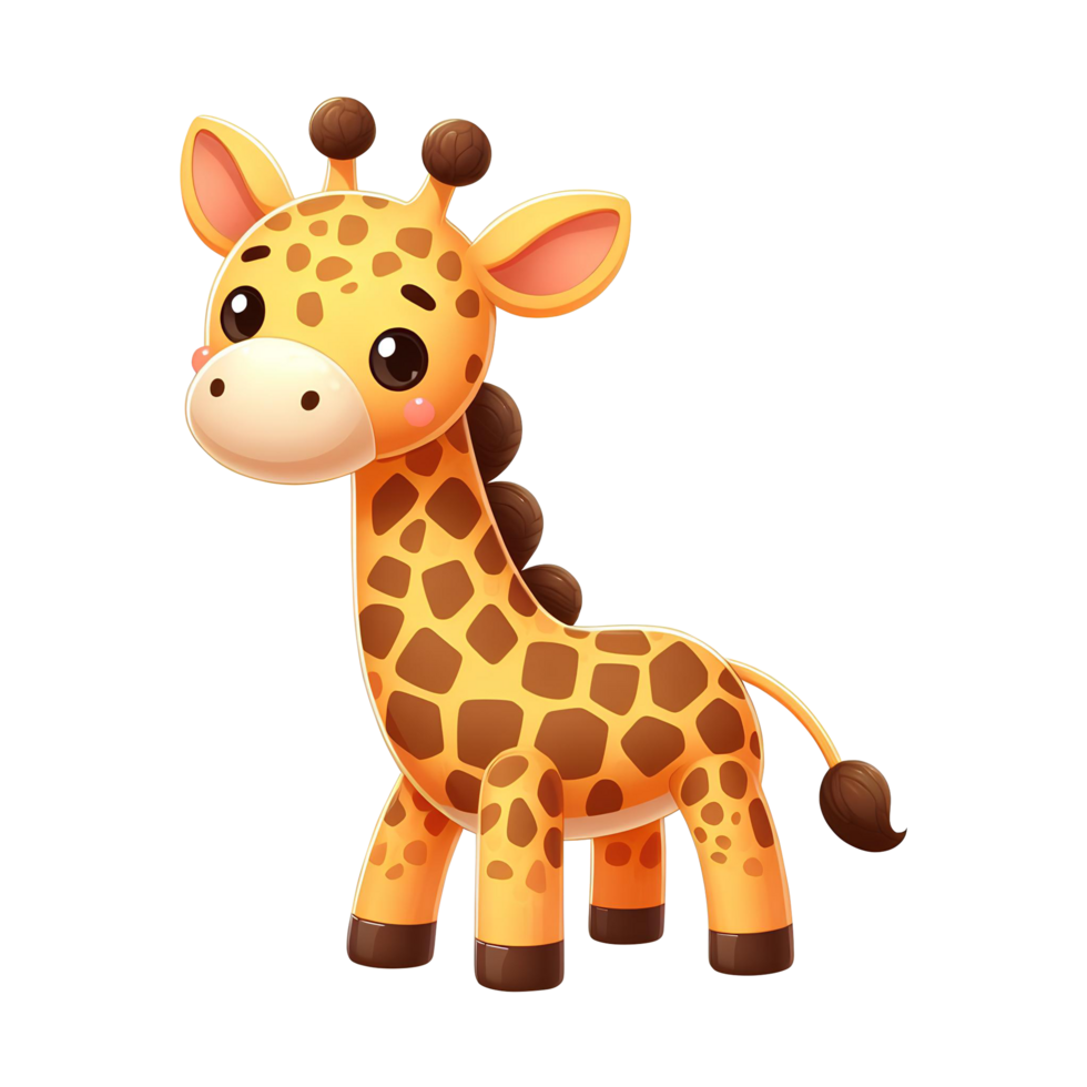 AI generated cute baby giraffe cartoon style PNG transparent background