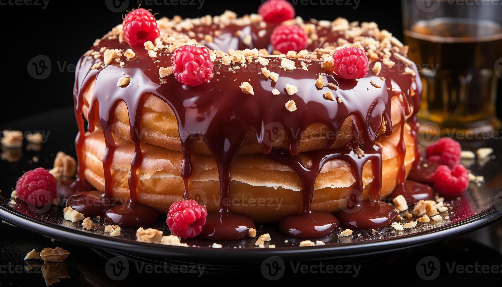 AI generated A stack of homemade pancakes with fresh berries and syrup generated by AI photo