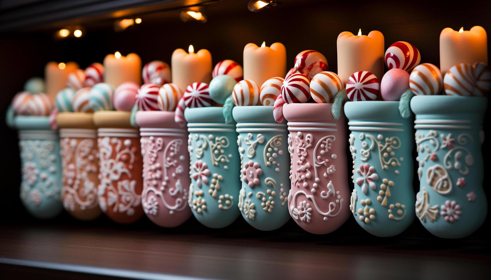 AI generated A vibrant collection of glowing candles illuminates the ornate table generated by AI photo