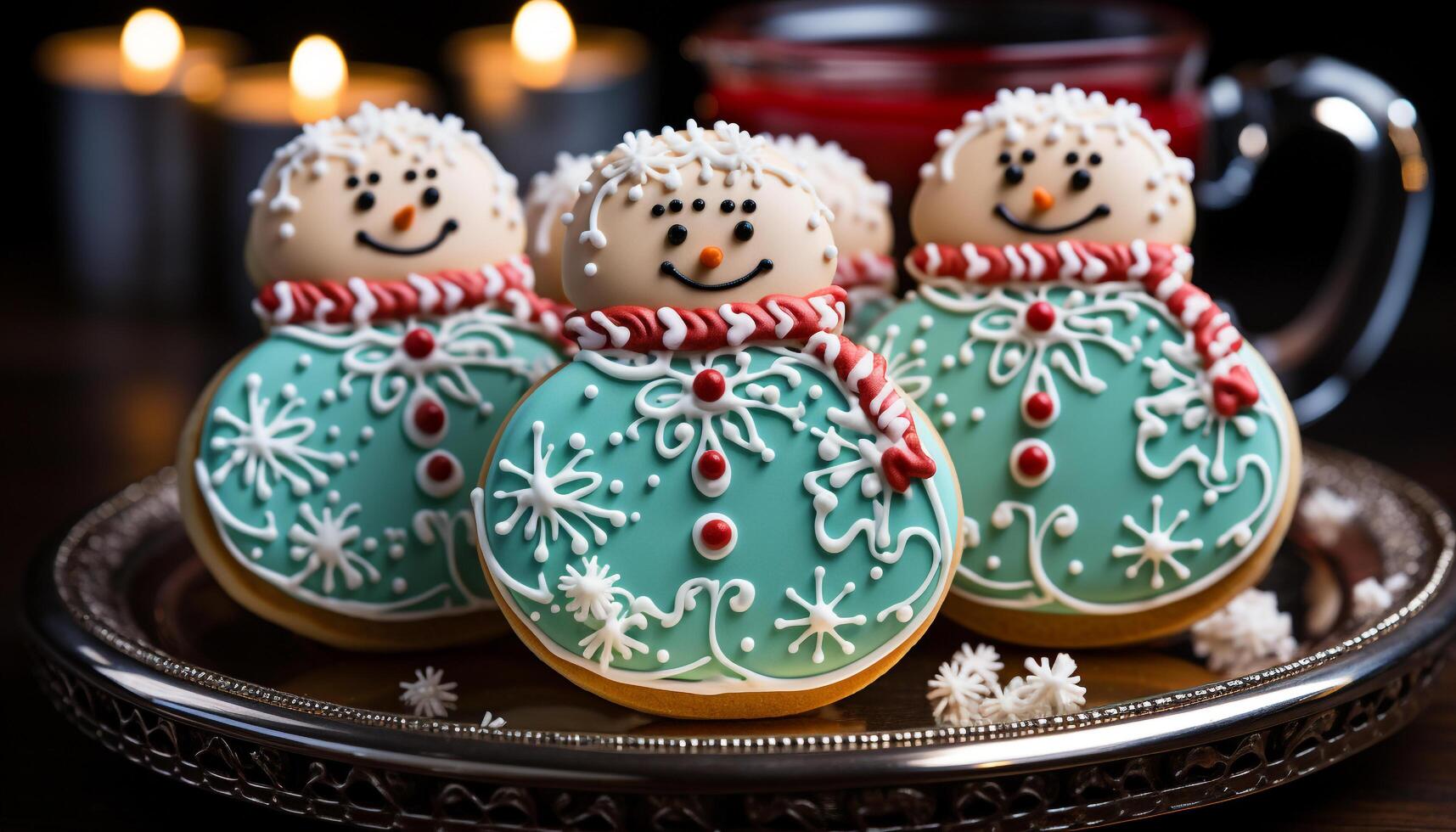 AI generated Homemade gingerbread cookies decorate the festive winter dessert table generated by AI photo