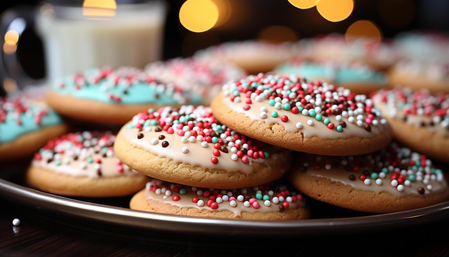 AI generated Homemade chocolate chip cookies on a wooden table generated by AI photo
