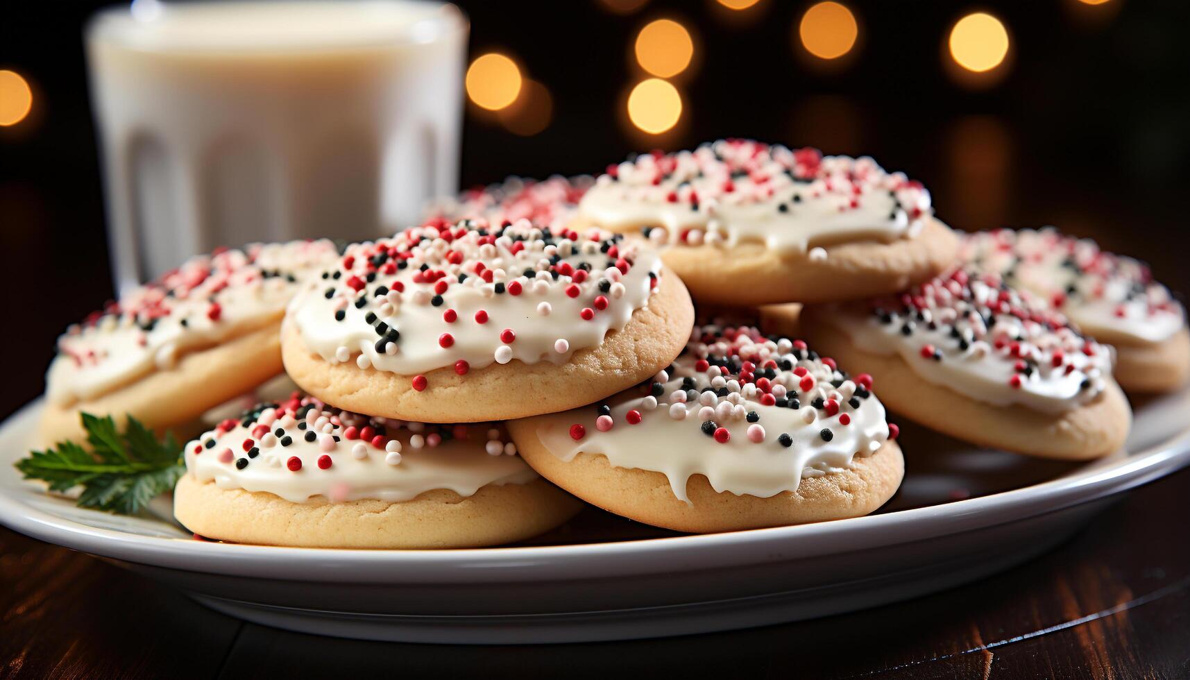 AI generated Homemade chocolate chip cookies on wooden table, tempting indulgence generated by AI photo