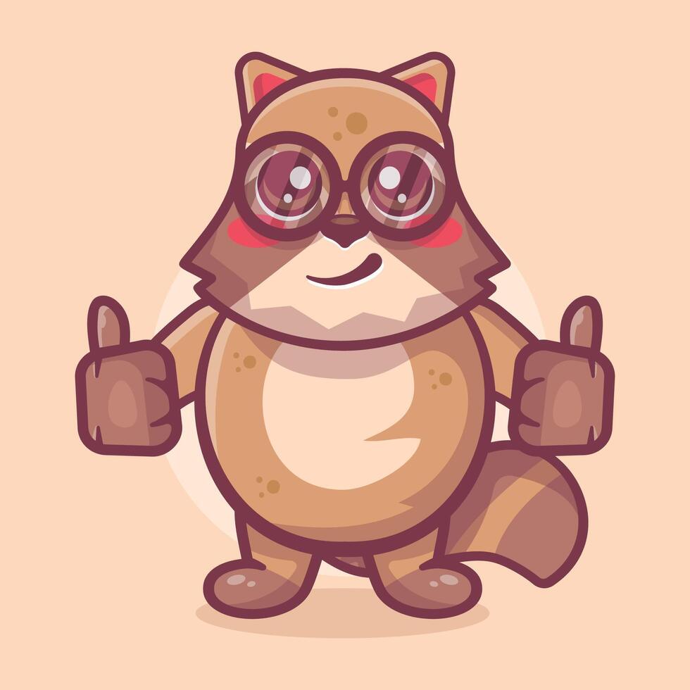 alegre mapache animal personaje mascota con pulgar arriba mano gesto aislado dibujos animados vector