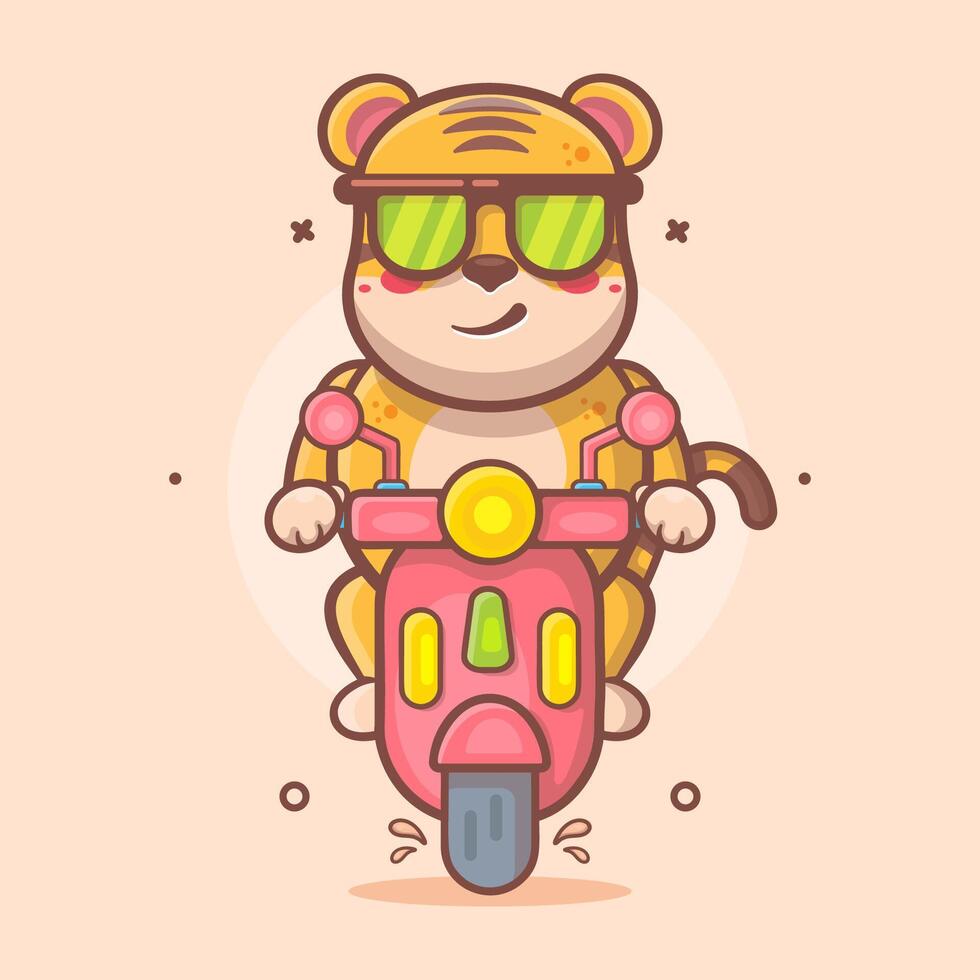 frio Tigre animal personaje mascota montando scooter motocicleta aislado dibujos animados vector