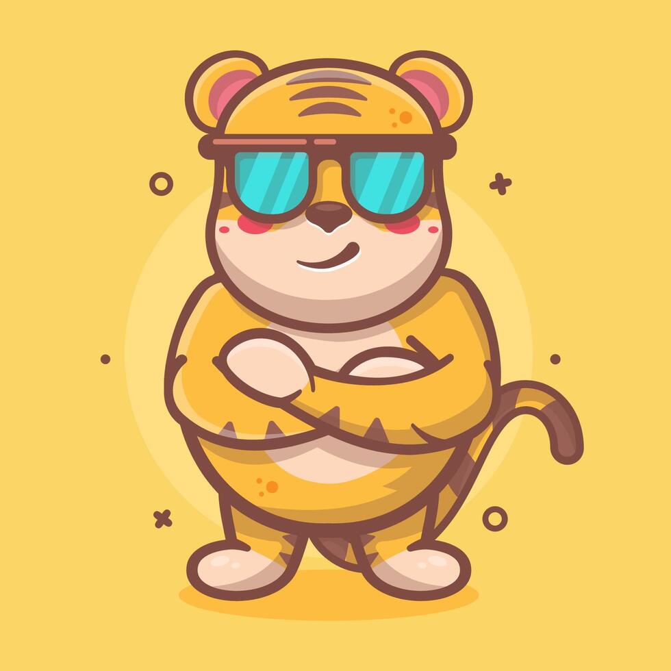 cool tiger animal character mascot with crossed arms isolated cartoon in flat style design vector