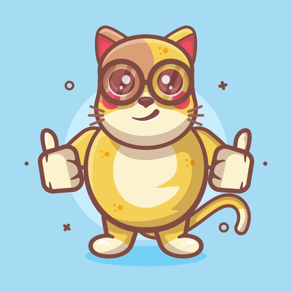 smiling cat animal character mascot with thumb up hand gesture isolated cartoon vector
