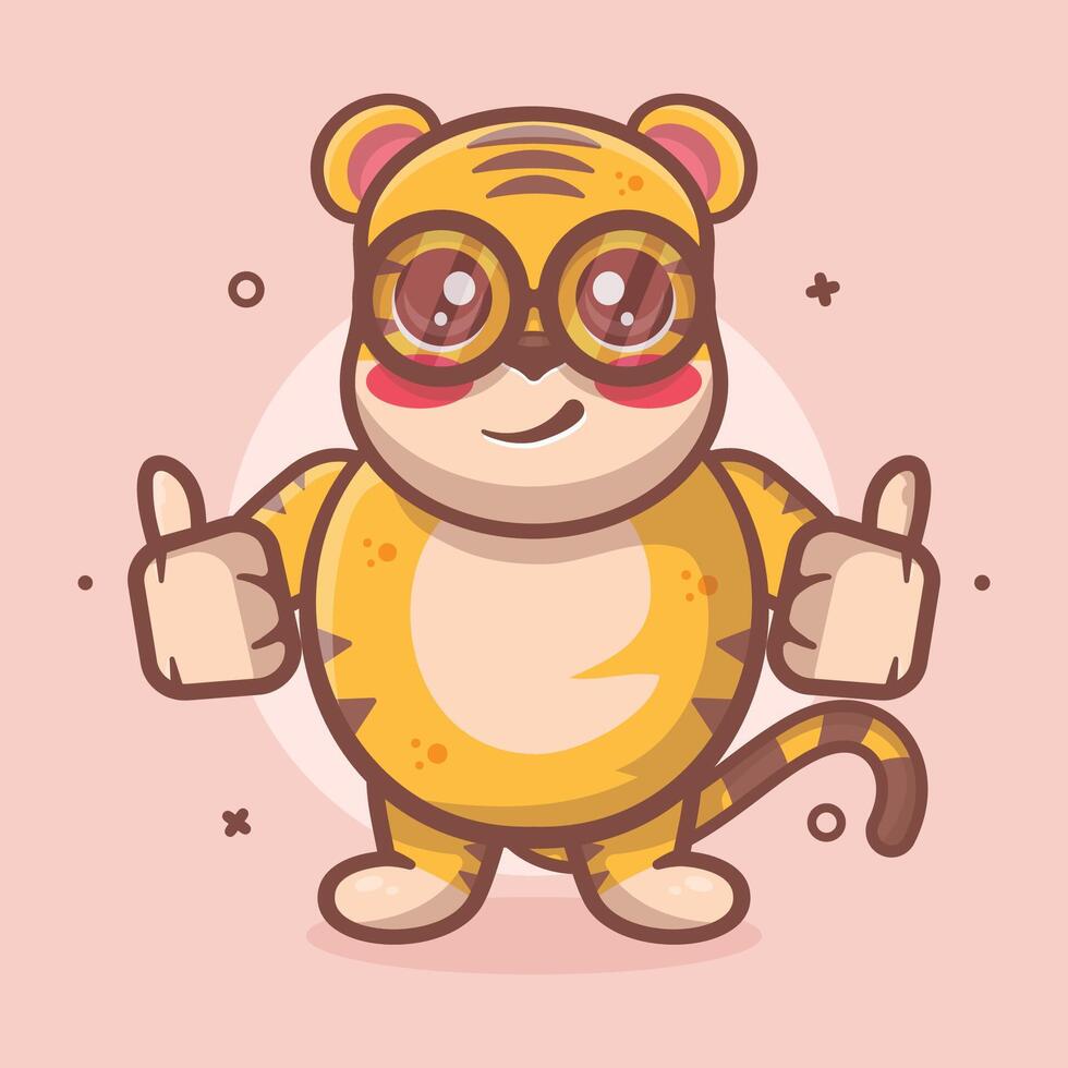 alegre Tigre animal personaje mascota con pulgar arriba mano gesto aislado dibujos animados vector