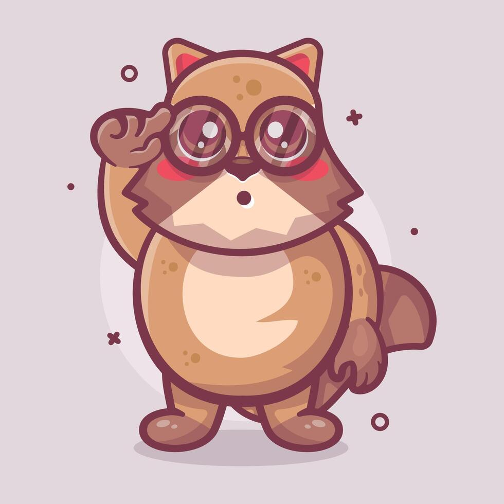 nerd mapache animal personaje mascota con pensando expresión aislado dibujos animados en plano estilo diseño vector