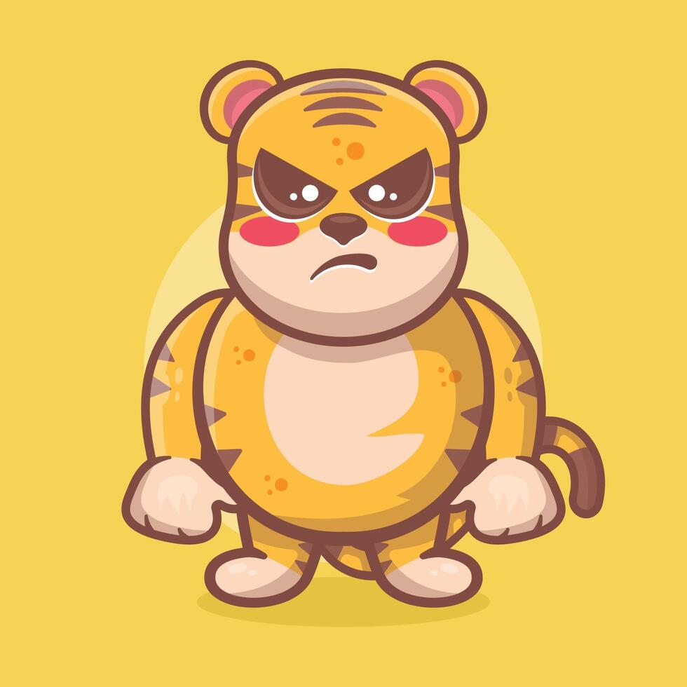 grave Tigre animal personaje mascota con un enojado expresión aislado dibujos animados vector