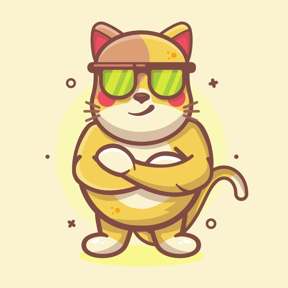 frio gato animal personaje mascota con cruzado brazos aislado dibujos animados en plano estilo diseño vector