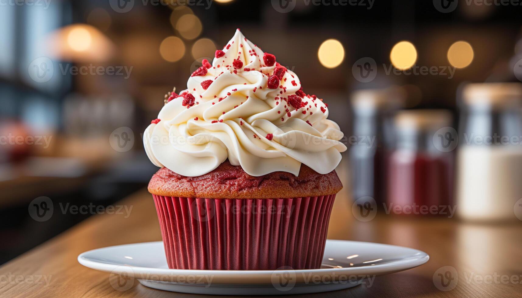 AI generated Homemade cupcake with whipped cream, chocolate, and fruit decoration generated by AI photo