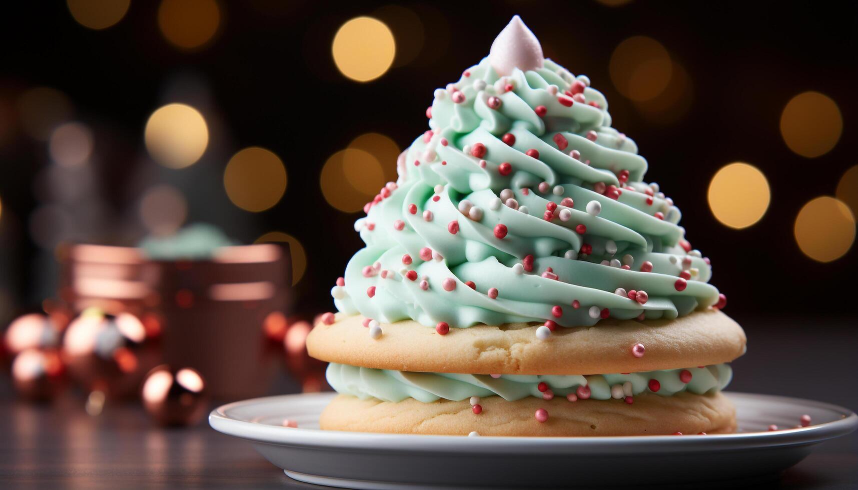 AI generated Homemade chocolate cookies decorate the winter table, indulgent celebration generated by AI photo