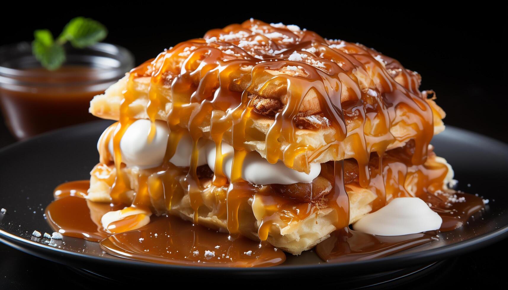 AI generated Freshly baked dessert on a plate, indulgent and sweet generated by AI photo