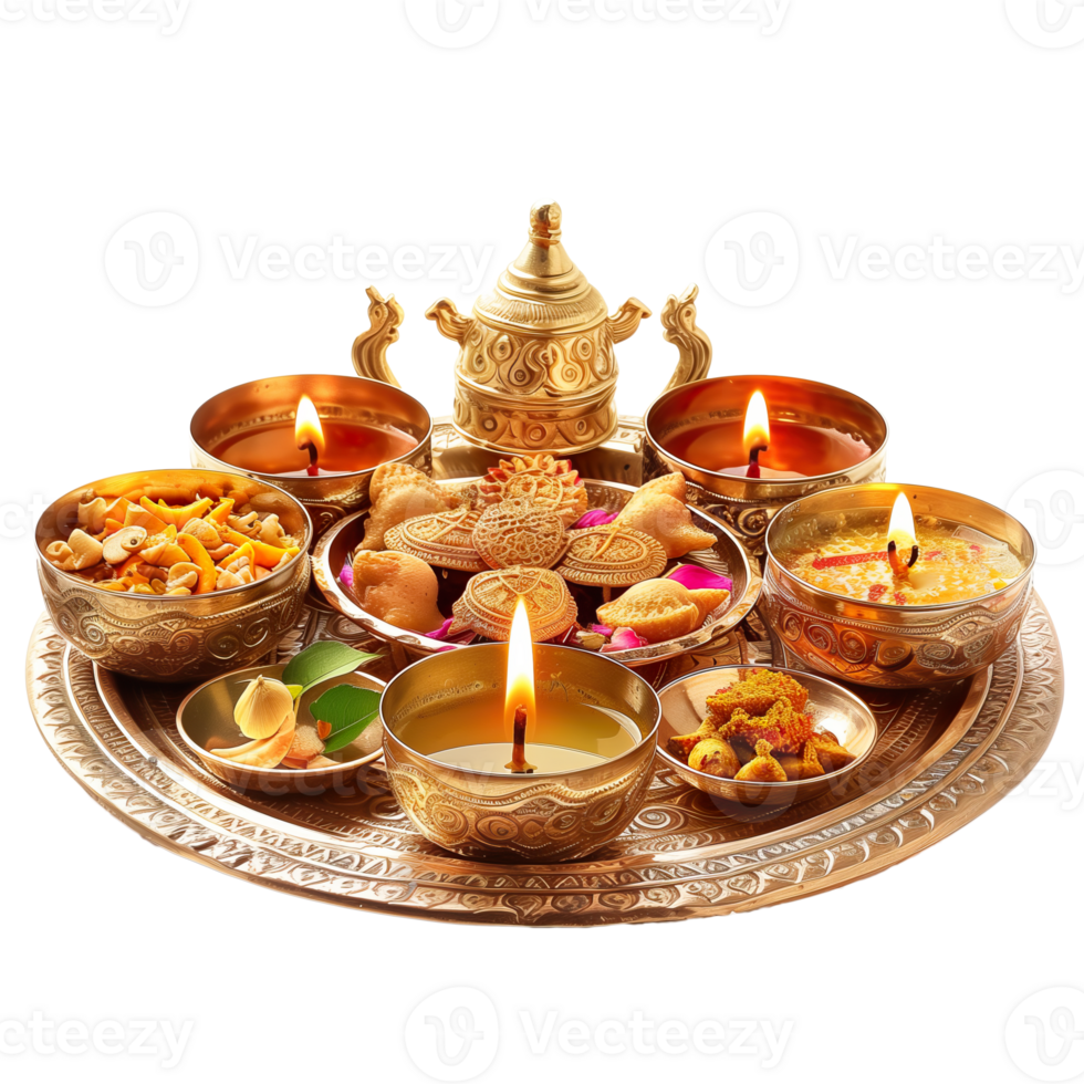 AI generated Puja Thali for Diwali prayers and rituals png