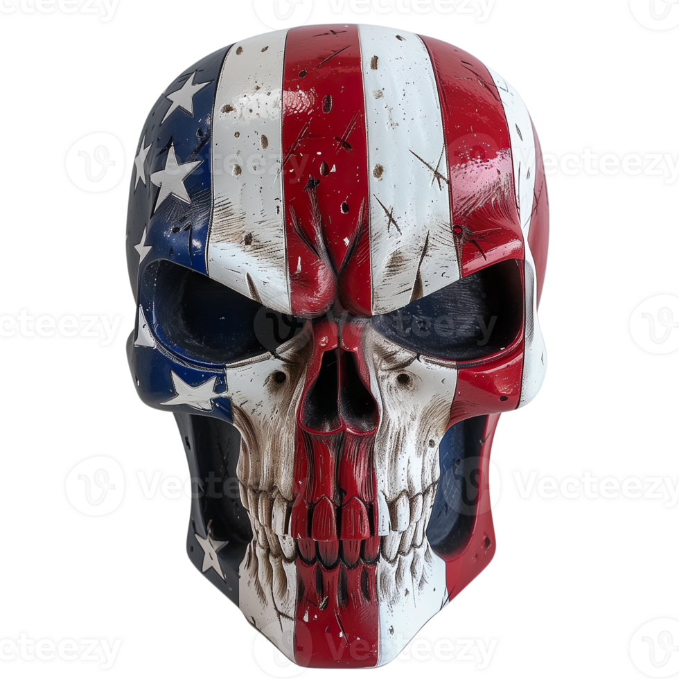 AI generated Punisher skull in white and red stripes and stars png