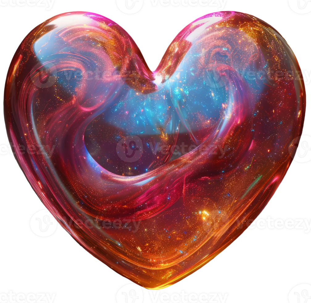 Opal Iridescent 3D Heart Icon. Glossy Neon Raindow Heart Shape. Ai Generated png