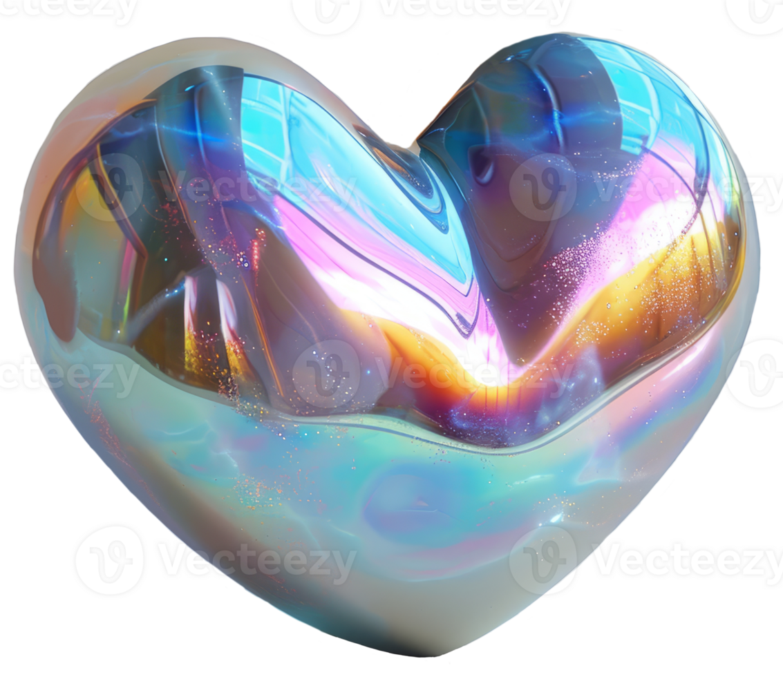 Opal Iridescent 3D Heart Icon. Glossy Neon Raindow Heart Shape. Ai Generated png
