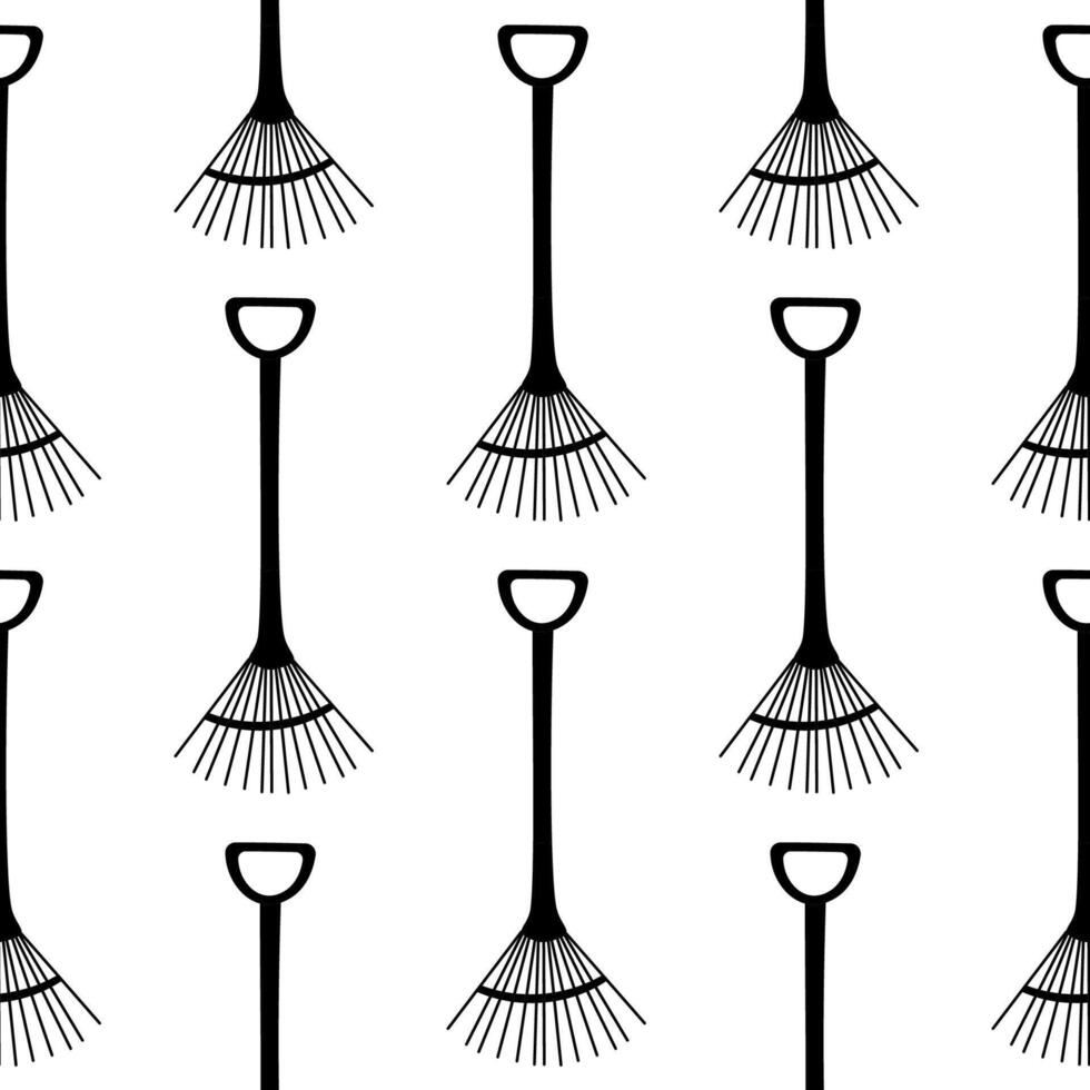 garden tool set care black pattern textile vector