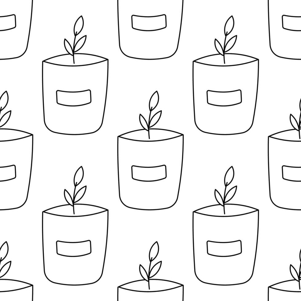 line simple home plant flower pot pattern vector