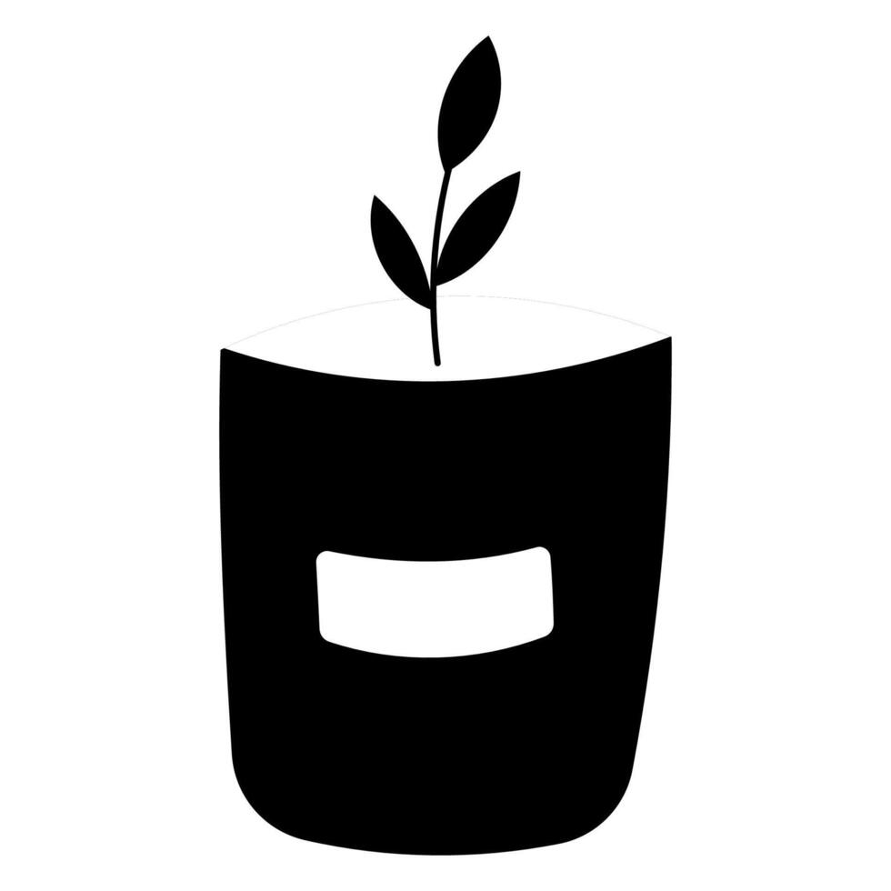 black simple home plant flower pot element vector