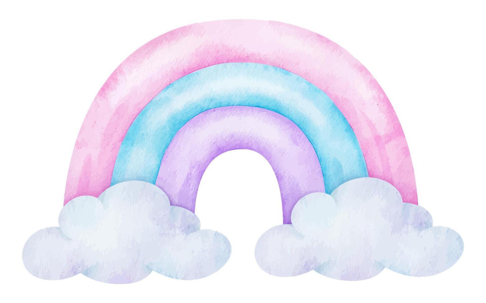 beige arco iris con nubes linda bebé acuarela ilustración. aislado. diseño para logo, niño bienes, ropa, textiles, postales, bebé ducha y para niños habitación vector